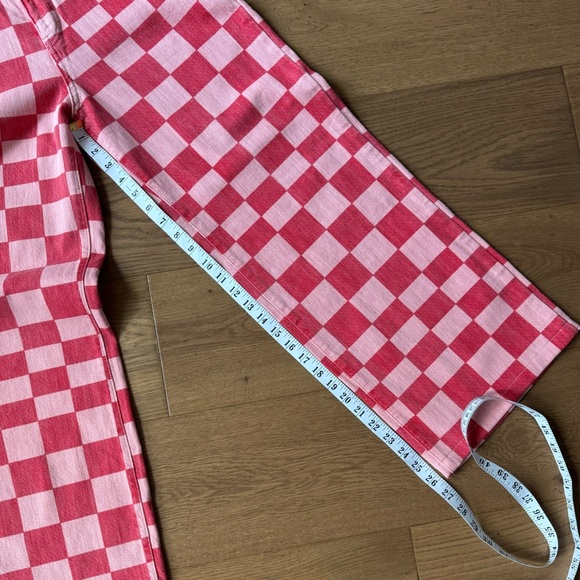 Zara Checkered Pink & Red Cotton Wide Leg Jeans - Like New - Size 4 - Picture 5 of 7